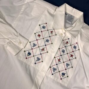 Vintage Capacity Womens White Shirt | Size Medium | Floral Bows Cottage Grandma